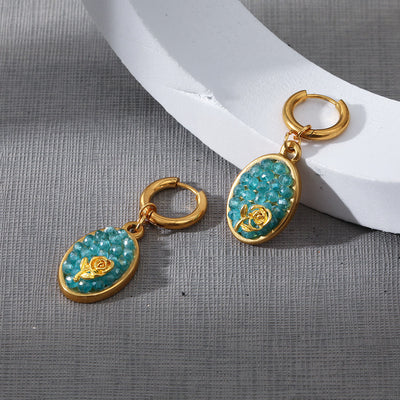 Olivenorma Paraiba Tourmaline Crushed Rose Oval Drop Earrings