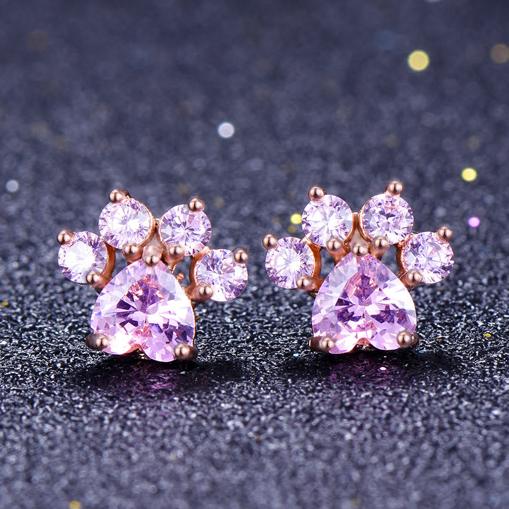 Olivenorma Kawaii Opal White Zircon Kitty Paw Earrings