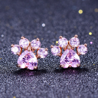 Olivenorma Kawaii Opal White Zircon Kitty Paw Earrings