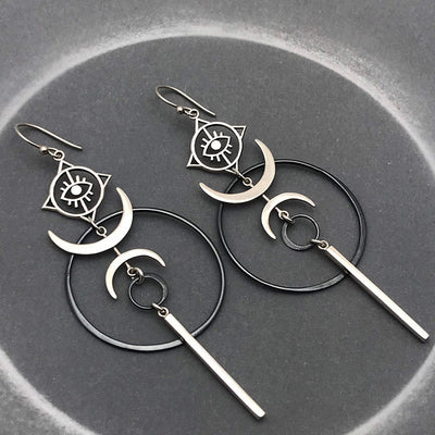 Olivenorma Geometric Round Crescent Evil Eye Witch Long Earrings