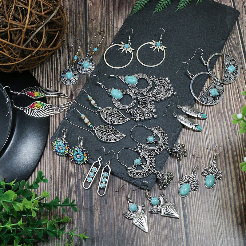 Olivenorma Turquoise Dangle Boho Gorgeous 12 Pieces Earrings