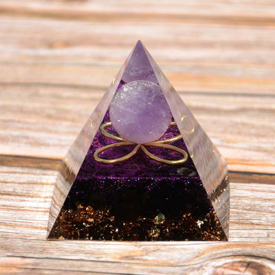 Olivenorma Amethyst Sphere with Obsidian Orgone Pyramid