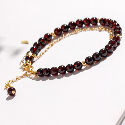 Olivenorma Garnet Beaded Metal Chain Double Layer Bracelet