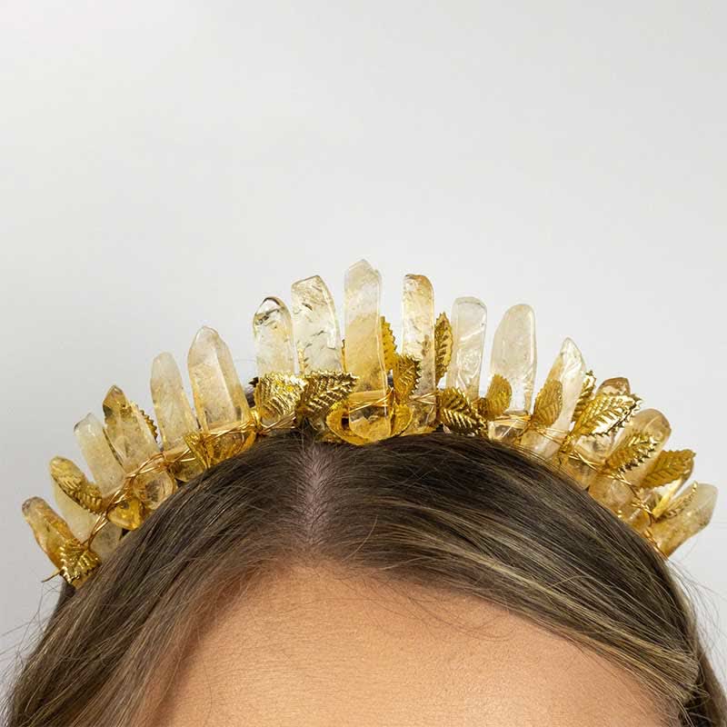 Olivenorma Citrine Gold Bridal Headband Crystal Crown