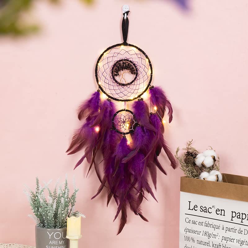 Olivenorma Amethyst Crystal Tree of Life Dream Catcher