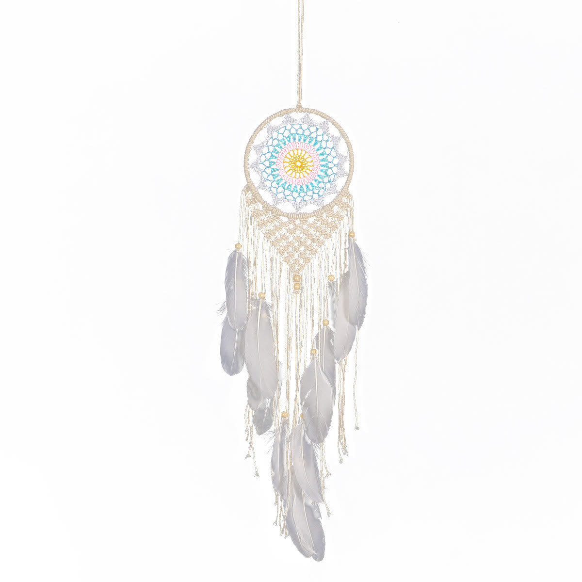 Olivenorma Boho Woven Cotton Rope White Feather Dream Catcher