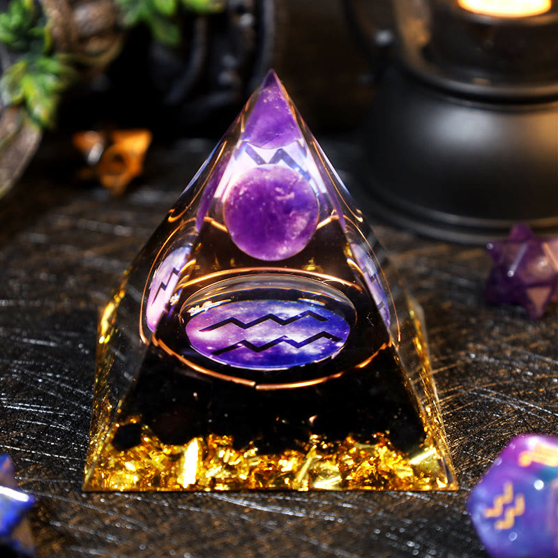 Olivenorma Amethyst Ball Obsidian Gravel Zodiac Aquarius Orgone Pyramid