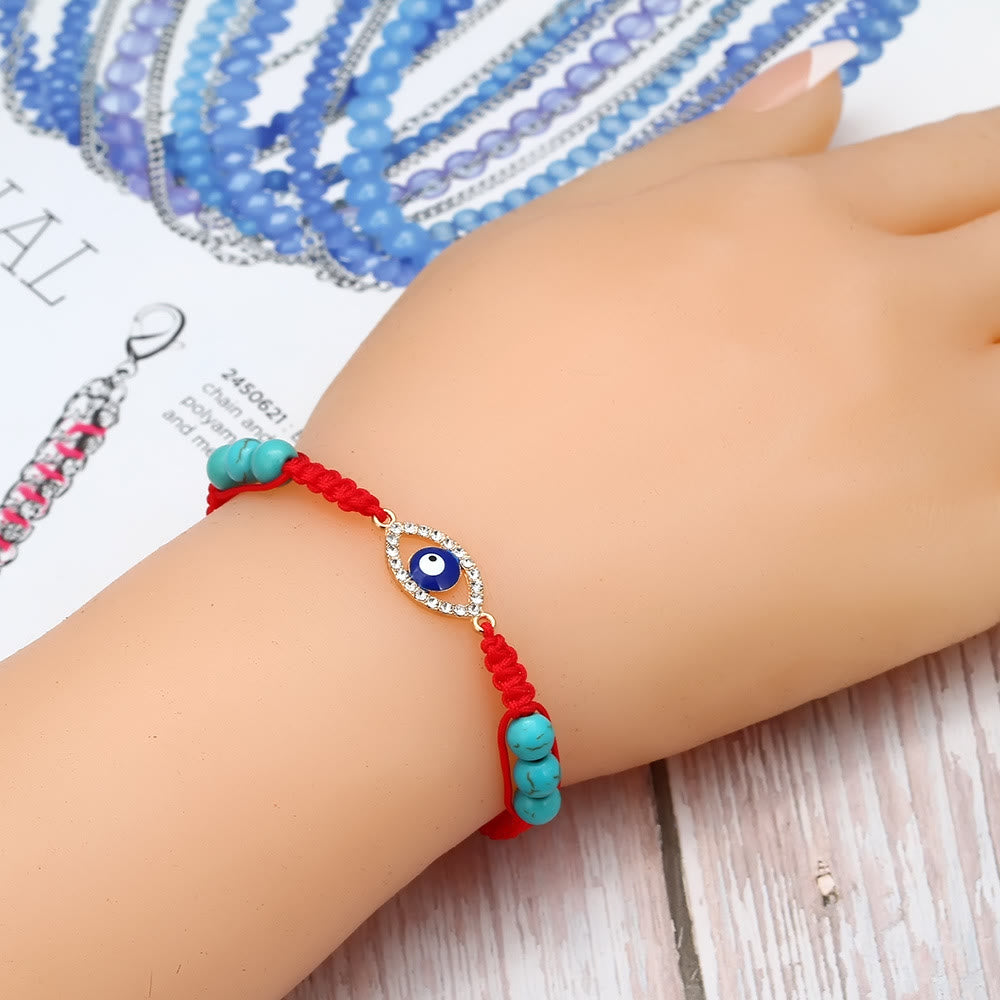 Olivenorma Turquoise White Zircon Evil Eye Braided Adjustable Bracelet