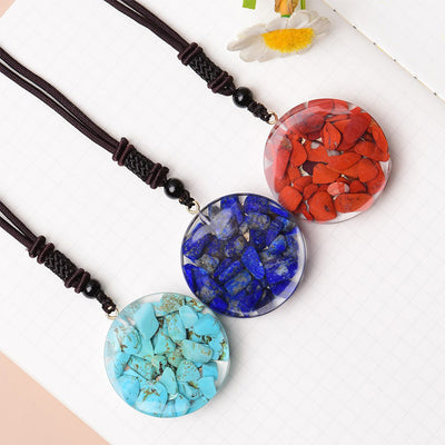 Olivenorma Red Jasper Lapis Lazuli Turquoise Metatron's Cube Symbol Necklace