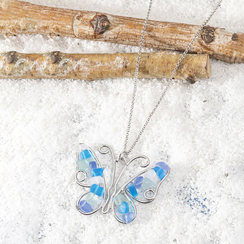 Olivenorma Butterfly & Dolphin Sea Glass Necklace