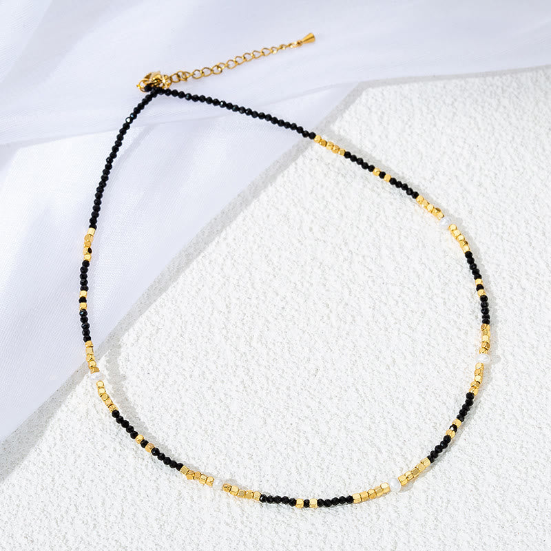 Olivenorma Black Obsidian Beaded Clavicle Necklace