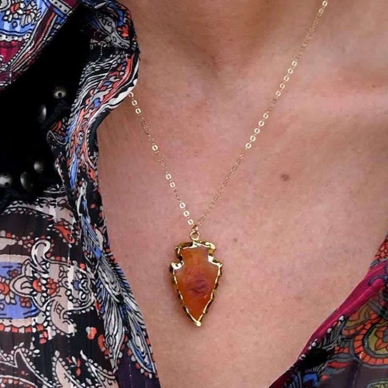 Carnelian Leaf Shape Gold Edged Crystal Necklace