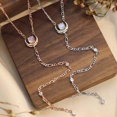 Olivenorma Moonstone Moon Long Chain Pendant Necklace