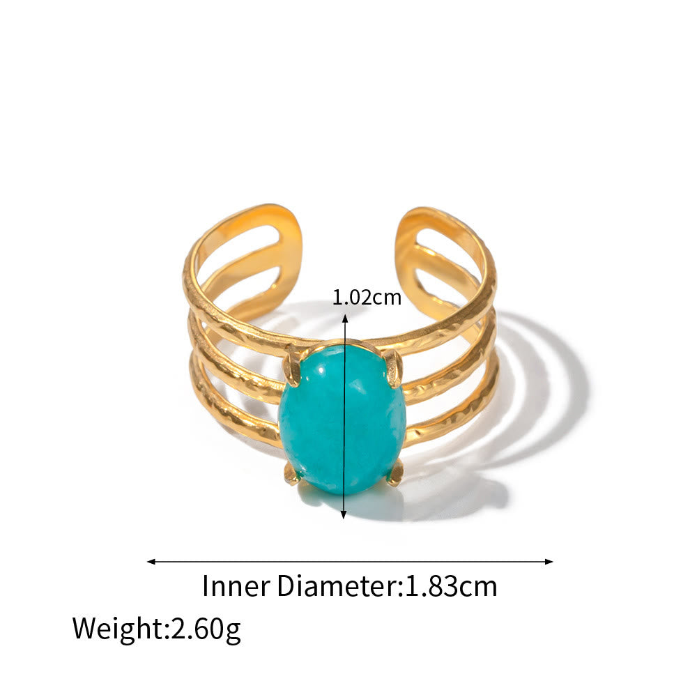 Olivenorma Natural Turquoise Amazonite Adjustable Open Ring