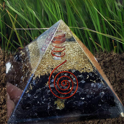 Olivenorma Black Tourmaline with Clear Crystal Mental Balance Orgone Pyramid