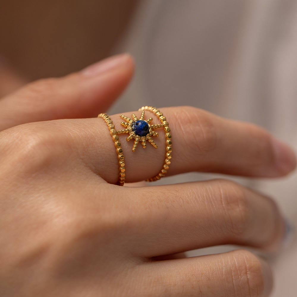 Olivenorma Sunflower Double Row Eight Pointed Star Gem Ring