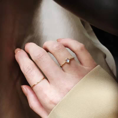 Olivenorma Yellow Gold Dainty Moonstone Minimalist Thin Ring