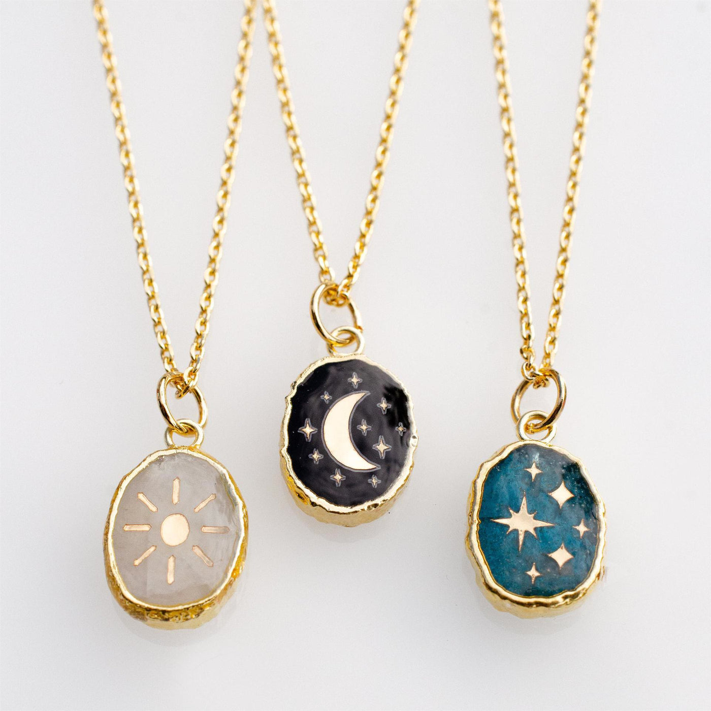 Olivenorma "Moon, Star and Sun" Celestial Gemstone Carved Necklace