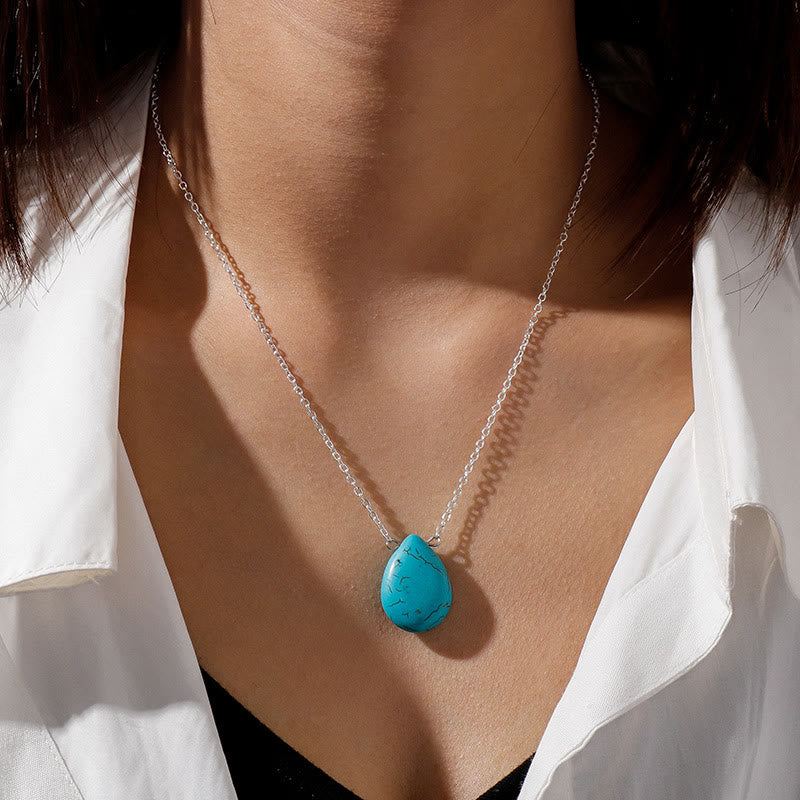 Olivenorma Turquoise Drop Shape Pendant Simple Collarbone Necklace