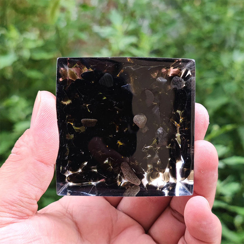 Olivenorma Obsidian with Peridot Tree Of Life Orgone Pyramid