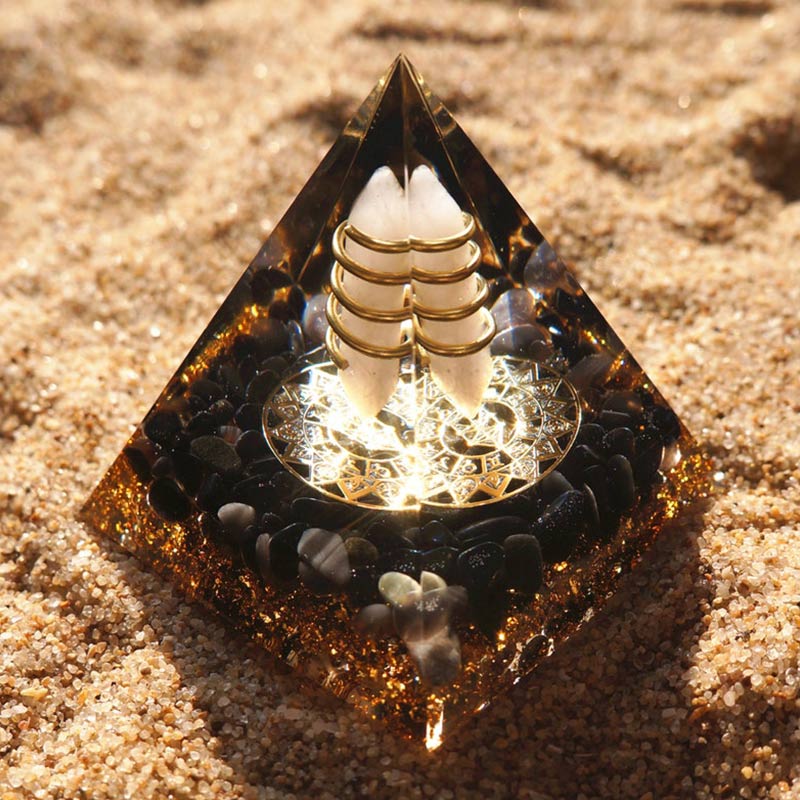 Olivenorma Clear Crystal Obsidian God of Light Orgone Pyramid