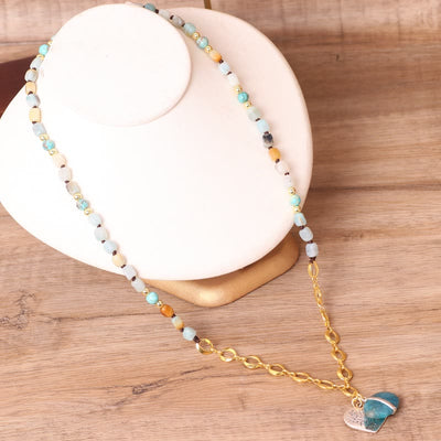 Olivenorma Irregular Stone Beads Heart Pendant Mala Necklace