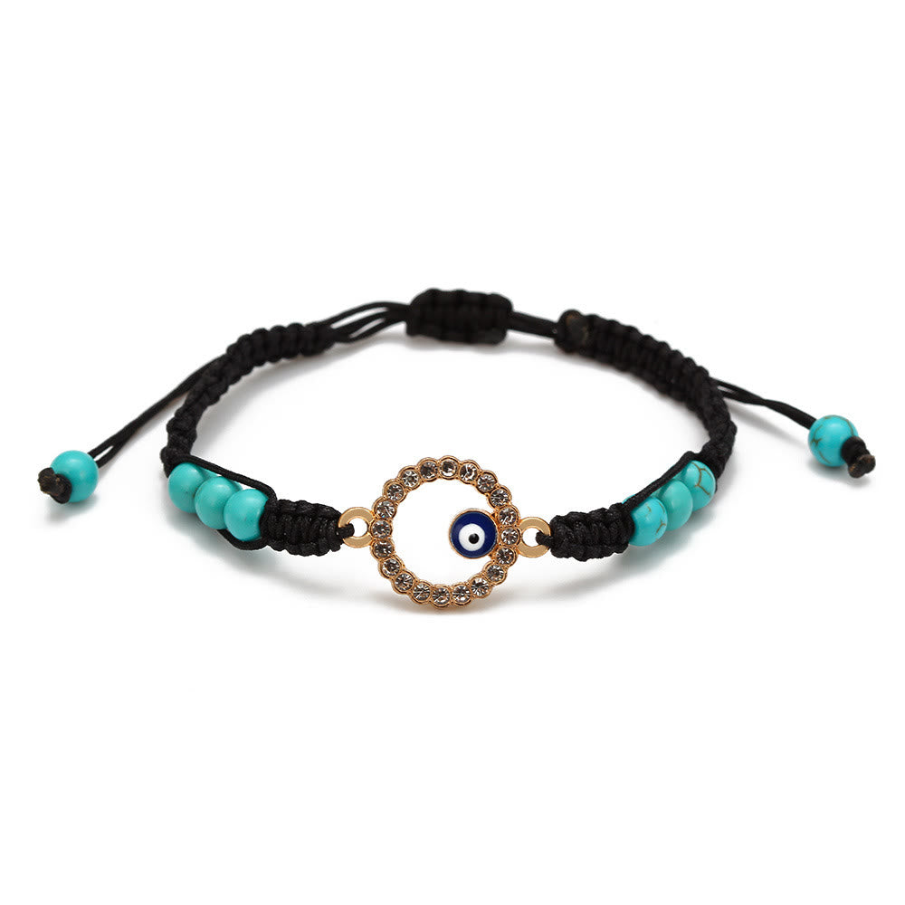 Olivenorma Turquoise White Zircon Evil Eye Braided Adjustable Bracelet