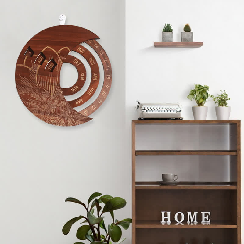 Olivenorma Circle Wooden Crescent Moon Perpetual Calendar Wall Decor