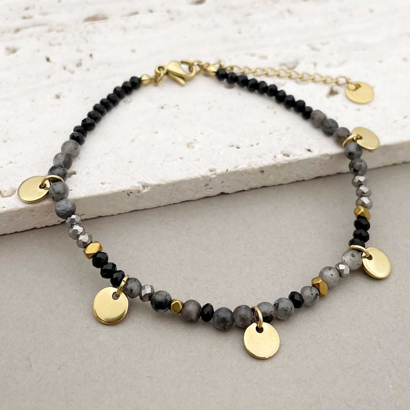 Olivenorma Natural Stone Beaded Titanium Disc Charm Bracelet