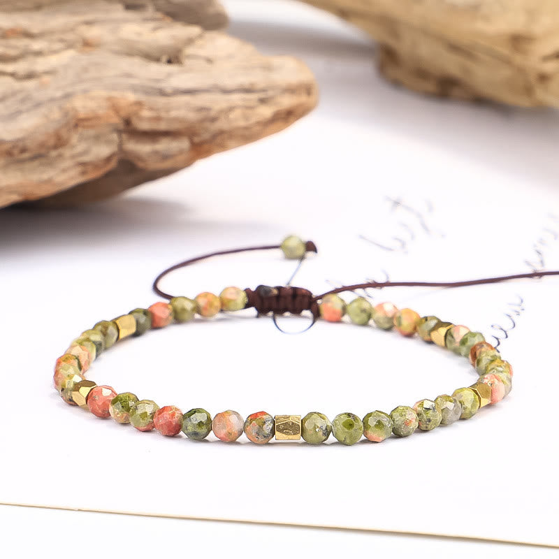 Olivenorma Faceted Unakite Beaded Braided Adjustable Bracelet