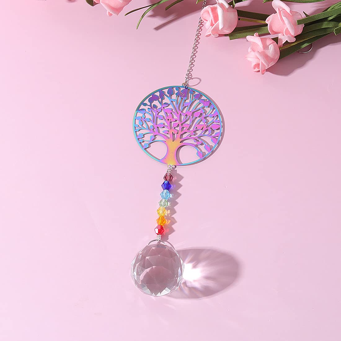 Olivenorma Clear Crystal Hanging Chakra Beads Wind Chime Suncatcher