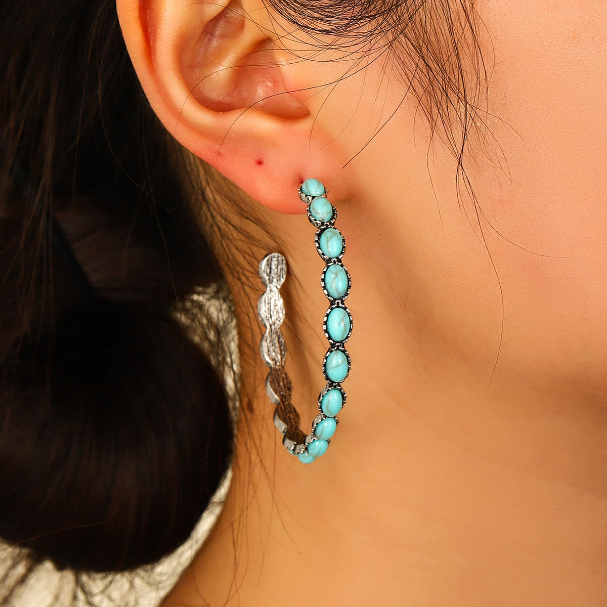 Olivenorma Natural Turquoise C Large Hoop Earrings