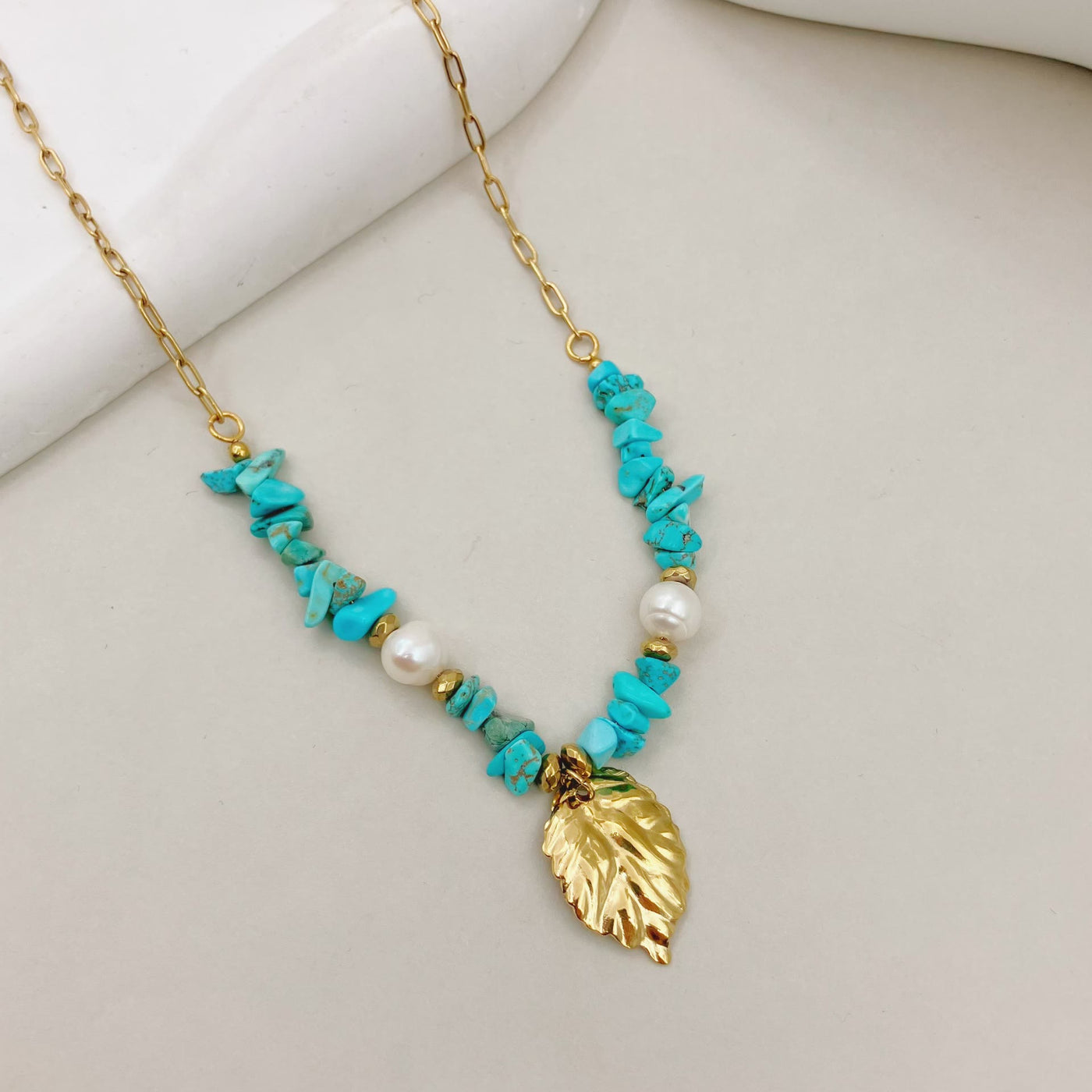 Olivenorma Natural Irregular Turquoise Leaves Pendant Necklace