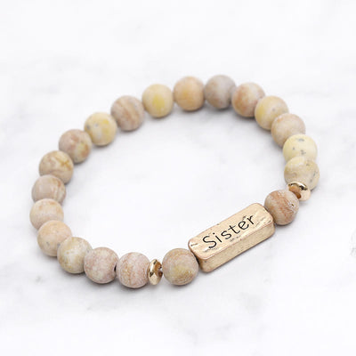 Olivenorma Natural Gemstone Sister Engraving Bracelet