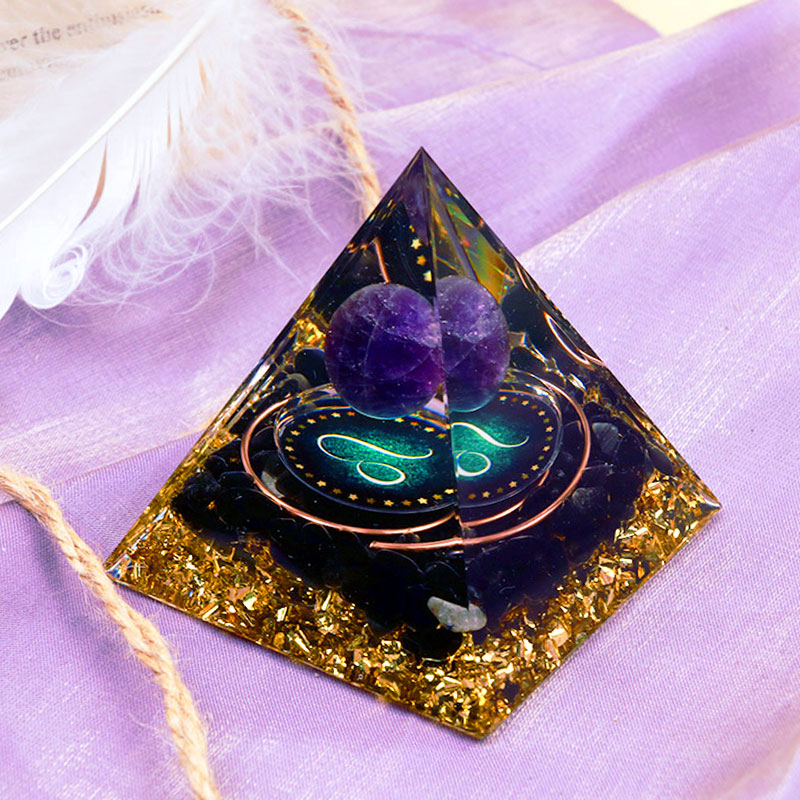 Olivenorma Amethyst Sphere With Obsidian Zodiac Leo Orgone Pyramid