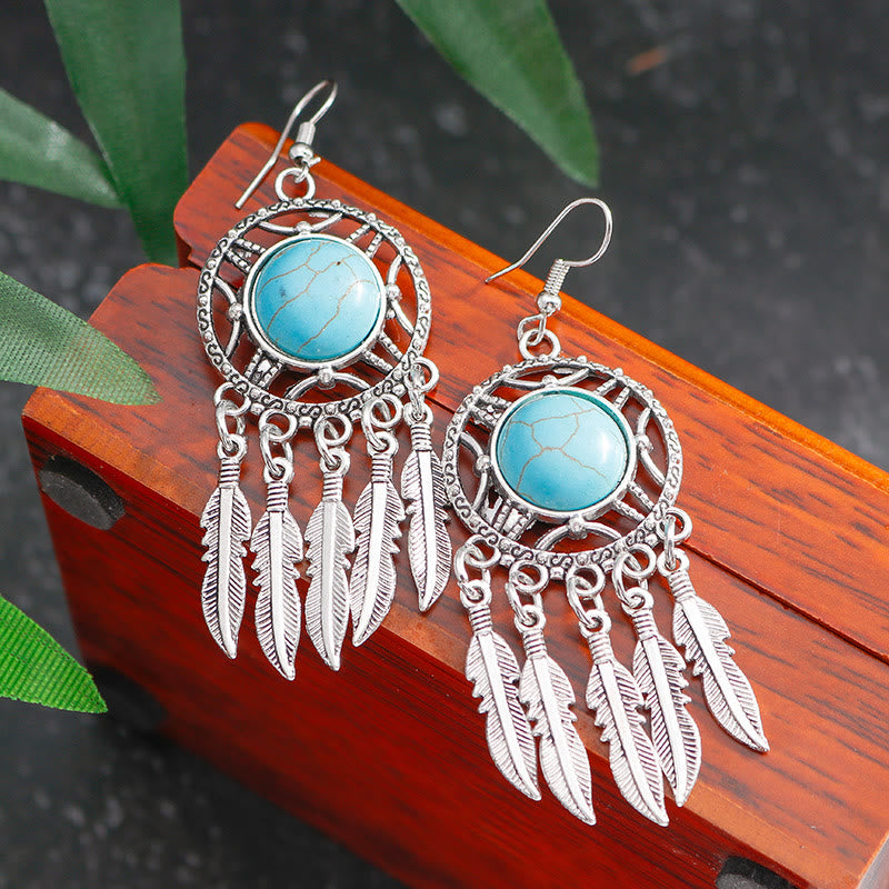 Olivenorma Boho Turquoise Feather Tassel Earrings - image 2