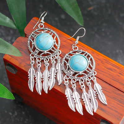 Olivenorma Boho Turquoise Feather Tassel Earrings - image 2