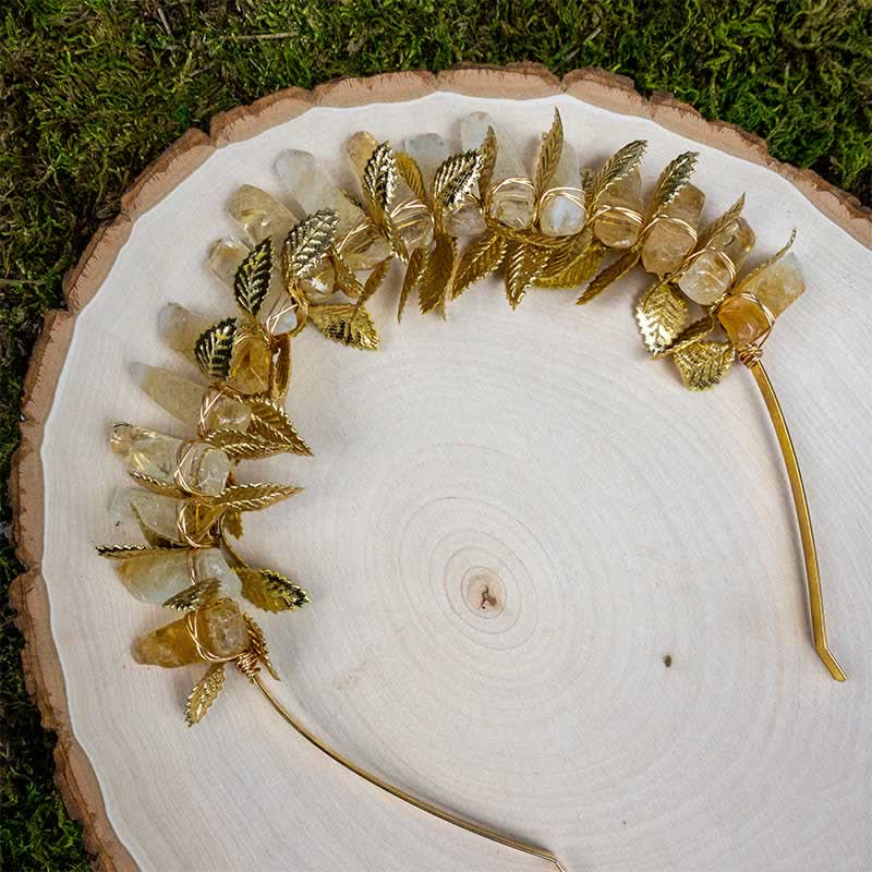 Olivenorma Citrine Gold Bridal Headband Crystal Crown