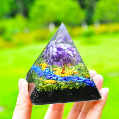 Olivenorma Amethyst Peridot Obsidian Lapis Lazuli Tree Of Life Orgone Pyramid