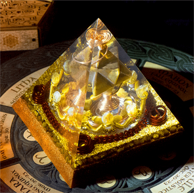 Olivenorma Merkaba Metatron's Cube Tiger Eye Citrine Tower Orgone Pyramid