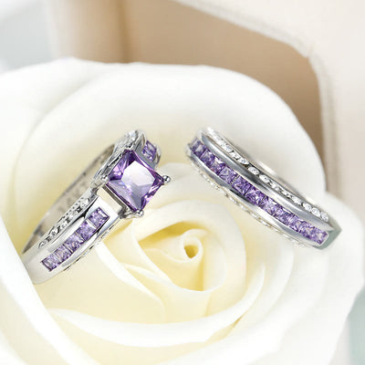 Olivenorma Amethyst White Zircon Ring Set Pair of Rings