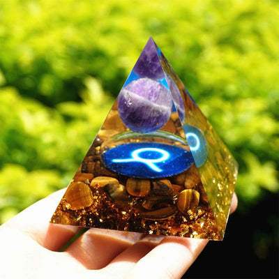 Olivenorma Amethyst with Tiger Eye Taurus Zodiac Orgone Pyramid