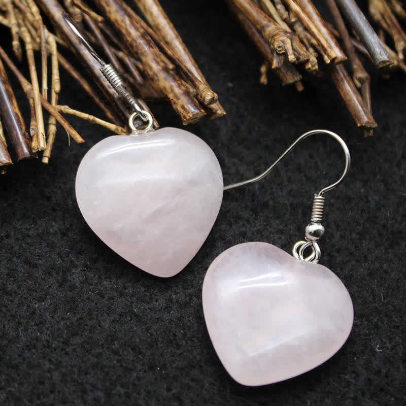 Natural Crystal Heart Healing Earrings