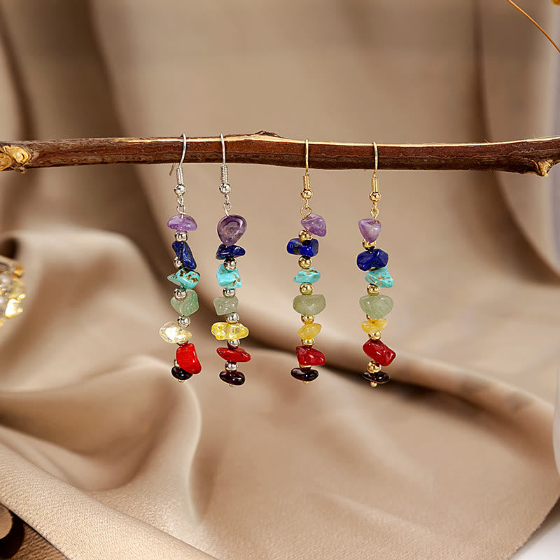 Olivenorma 7 Chakra Stone Gravel Pendant Earrings