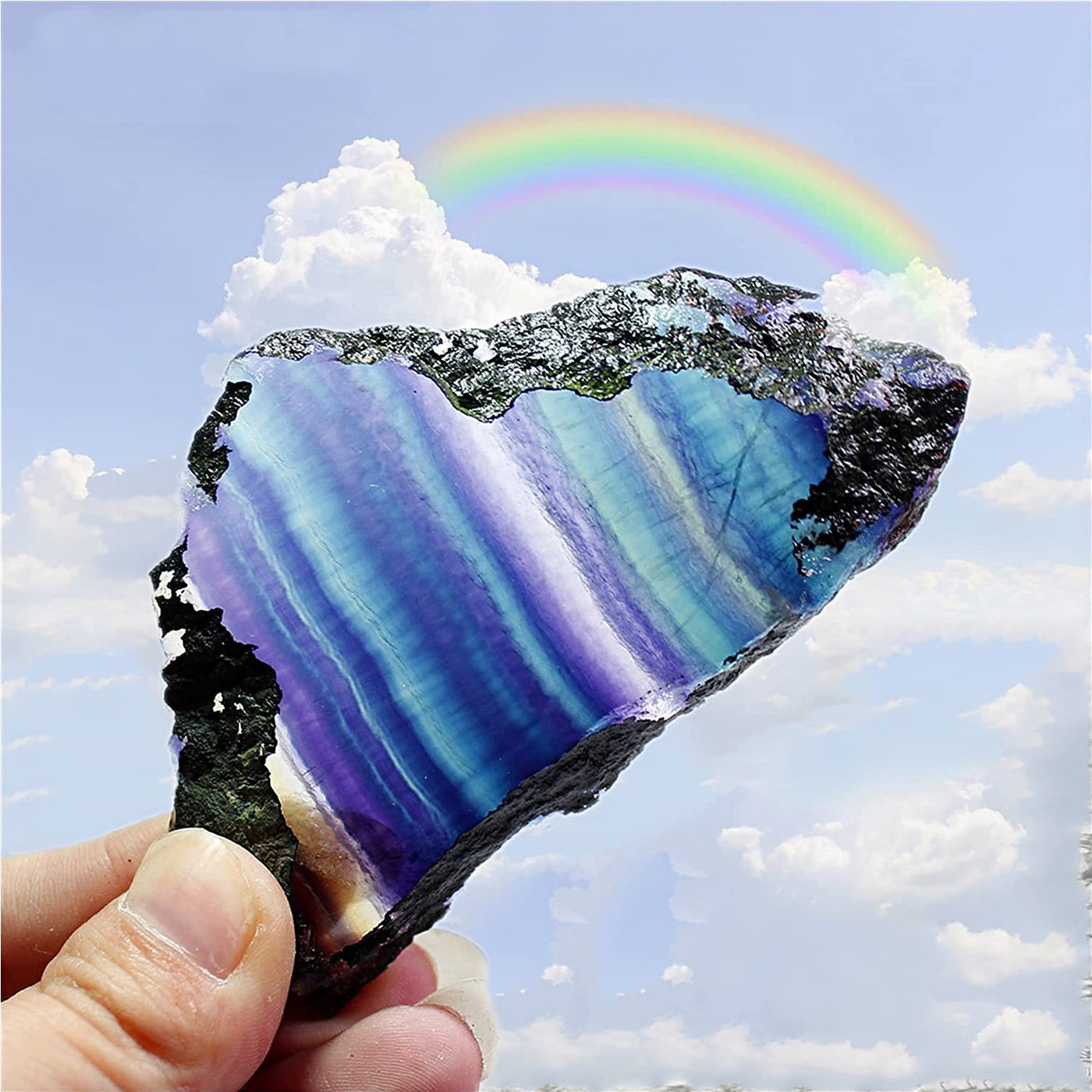 Olivenorma Natural Rough Rainbow Fluorite Gemstone Decoration