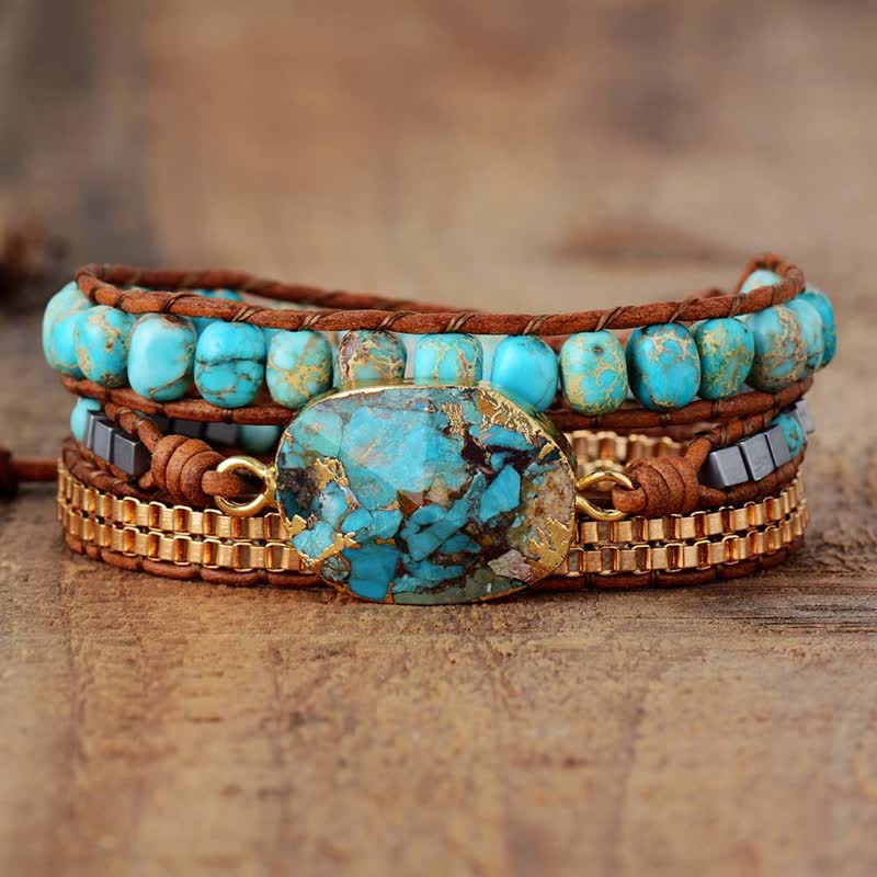 Olivenorma Turquoise Three - layer Winding Braided Bracelet