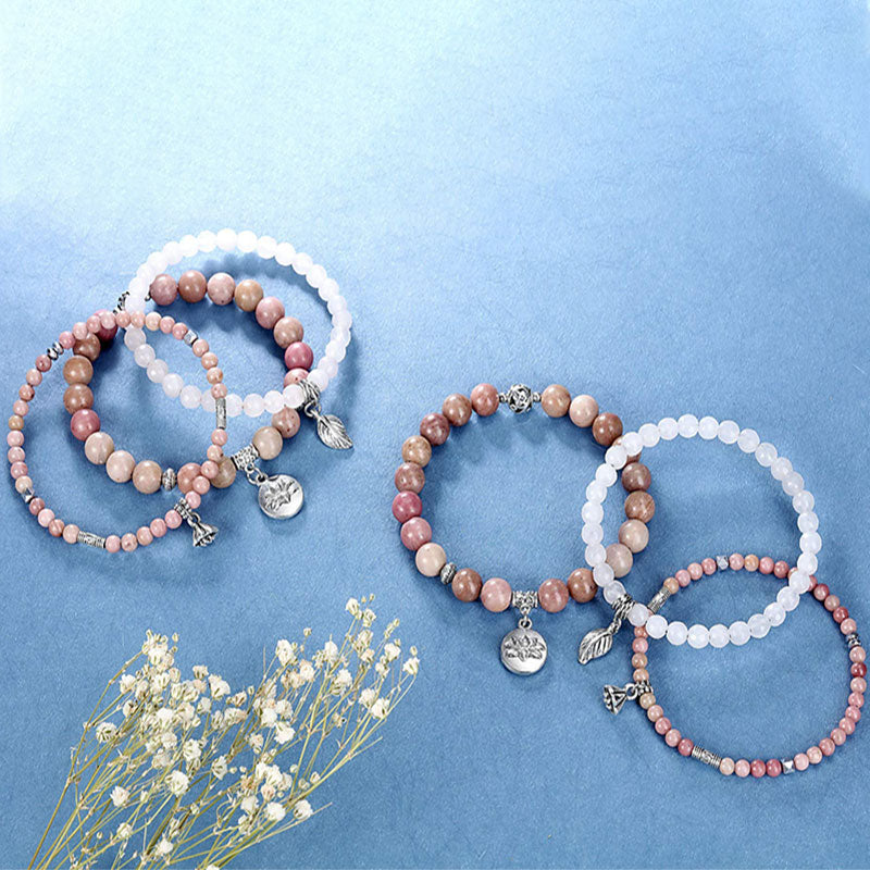 Olivenorma Rhodochrosite Lotus Symbol 3 - Piece Bracelet