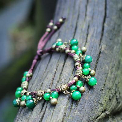 Olivenorma Red Agate Green Jade Woven Bead Anklet Bracelet