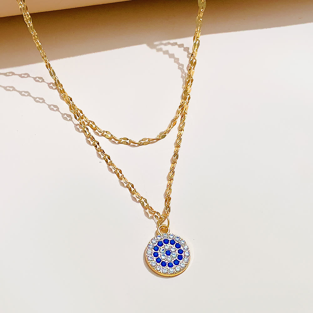 Olivenorma White Zircon Evil Eye Double Alloy Necklace