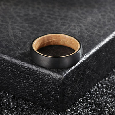 Olivenorma 6mm Whiskey Barrel Wood Black Tungsten Ring